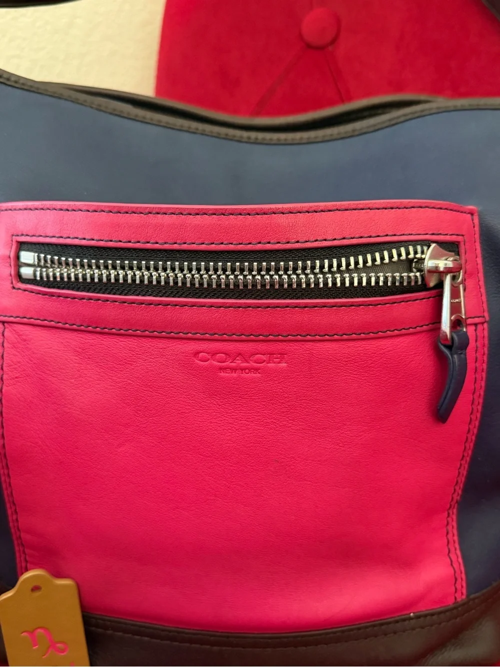 Coach Colorblock Leather Hobo in Hot Pink, Navy & Brown